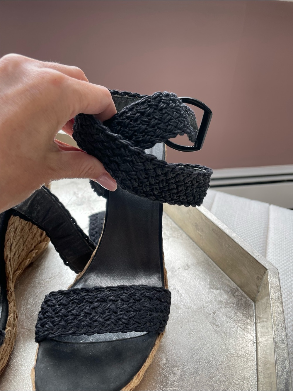 Stuart Weitzman Black Braided Espadrille Wedge Sandals - Picture 5 of 6